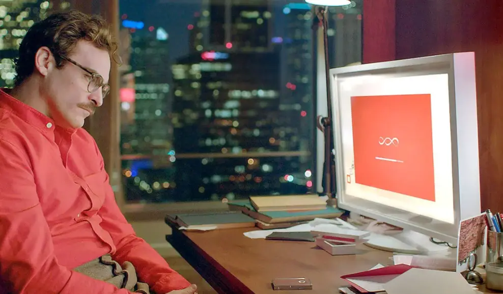 The character falls in love with an AI assistant. (Warner Bros. Pictures)