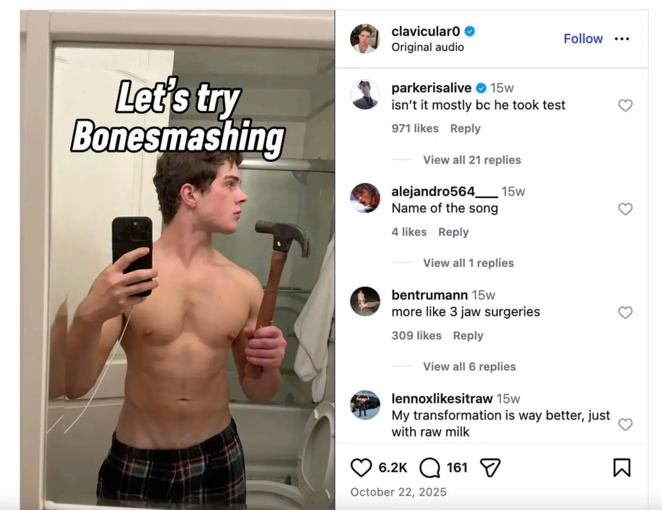 The streamer revealed how he looked before mashing his skull in with a hammer (Instagram/Clavicular)