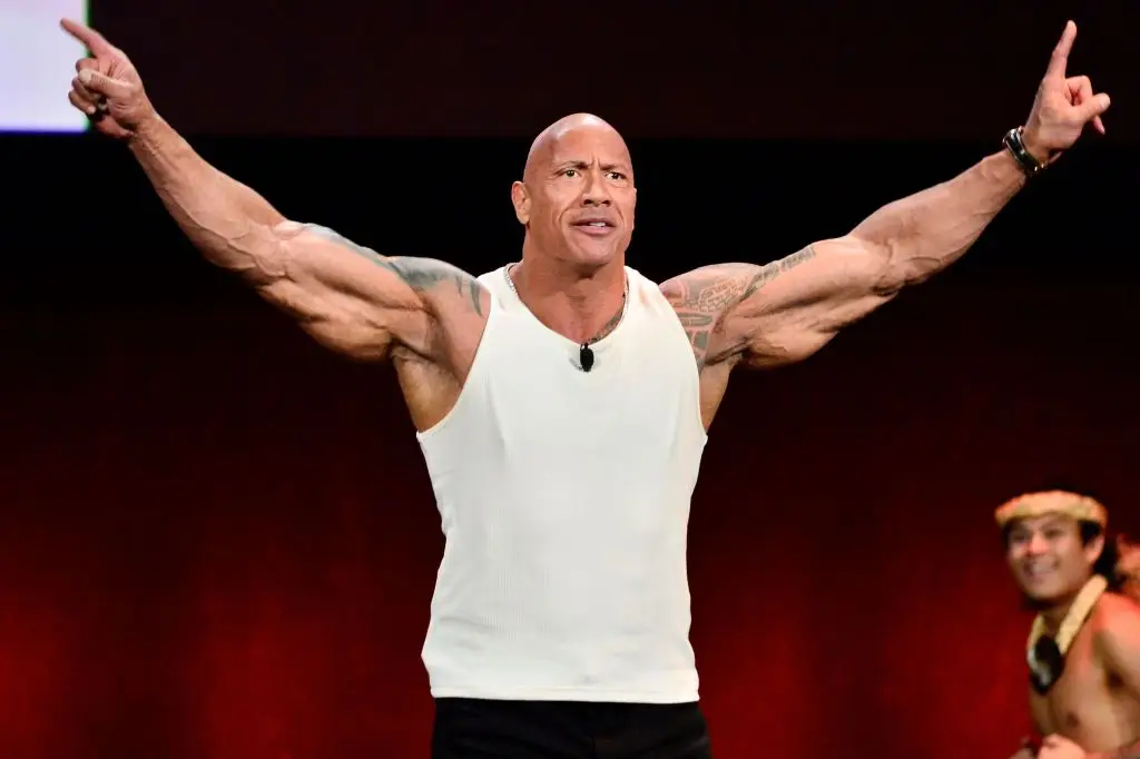 The former WWE star is now noticeably less muscular (Jerod Harris/Getty Images for CinemaCon)