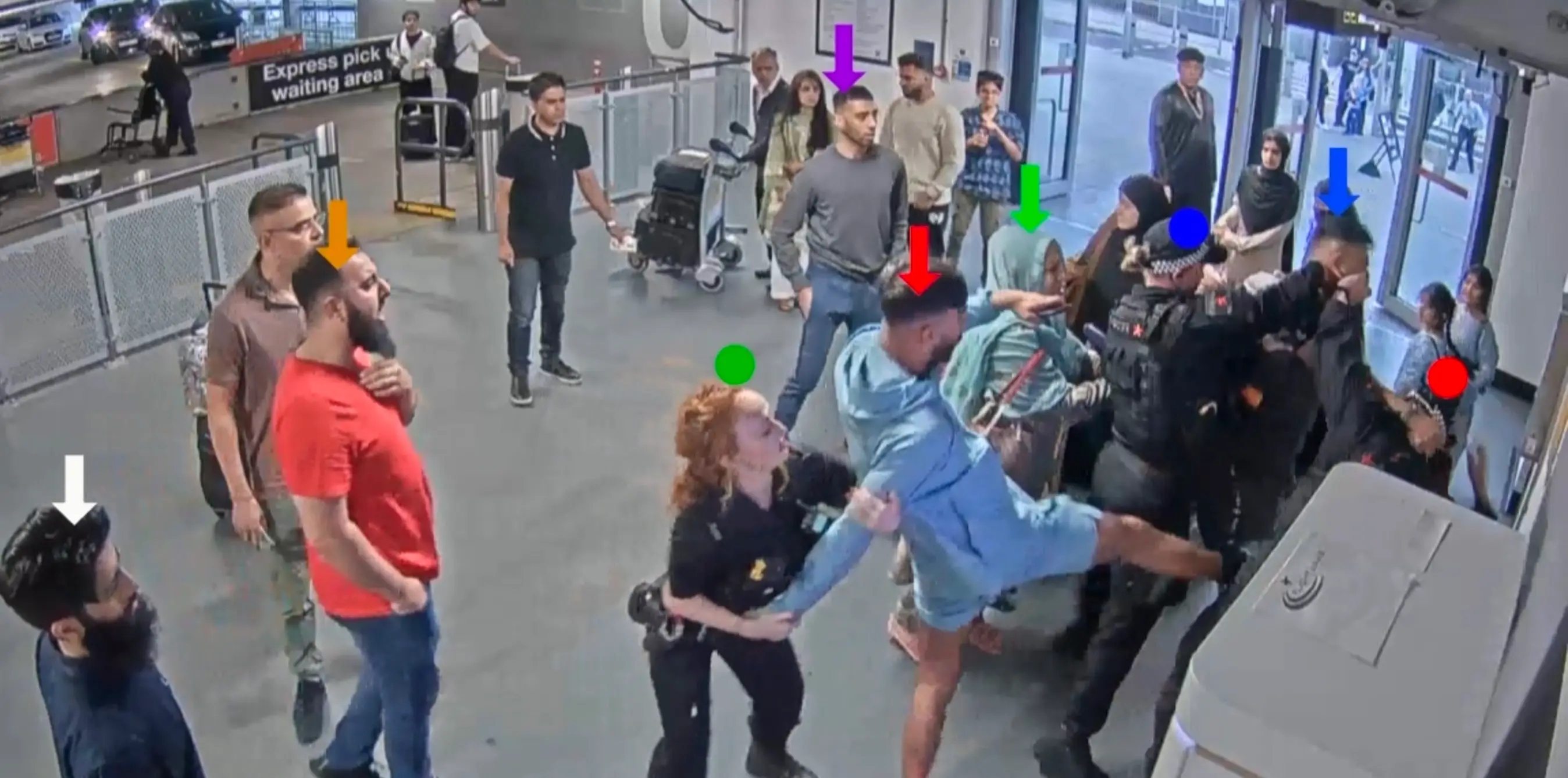Ward, who is highlighted by the green dot, was seen attempting to restrain Amaaz during the altercation (Aamer Anwar/PA Wire)