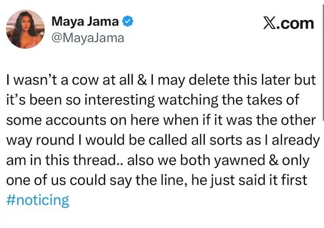 Jama hit back at critics in a since-deleted post (X)