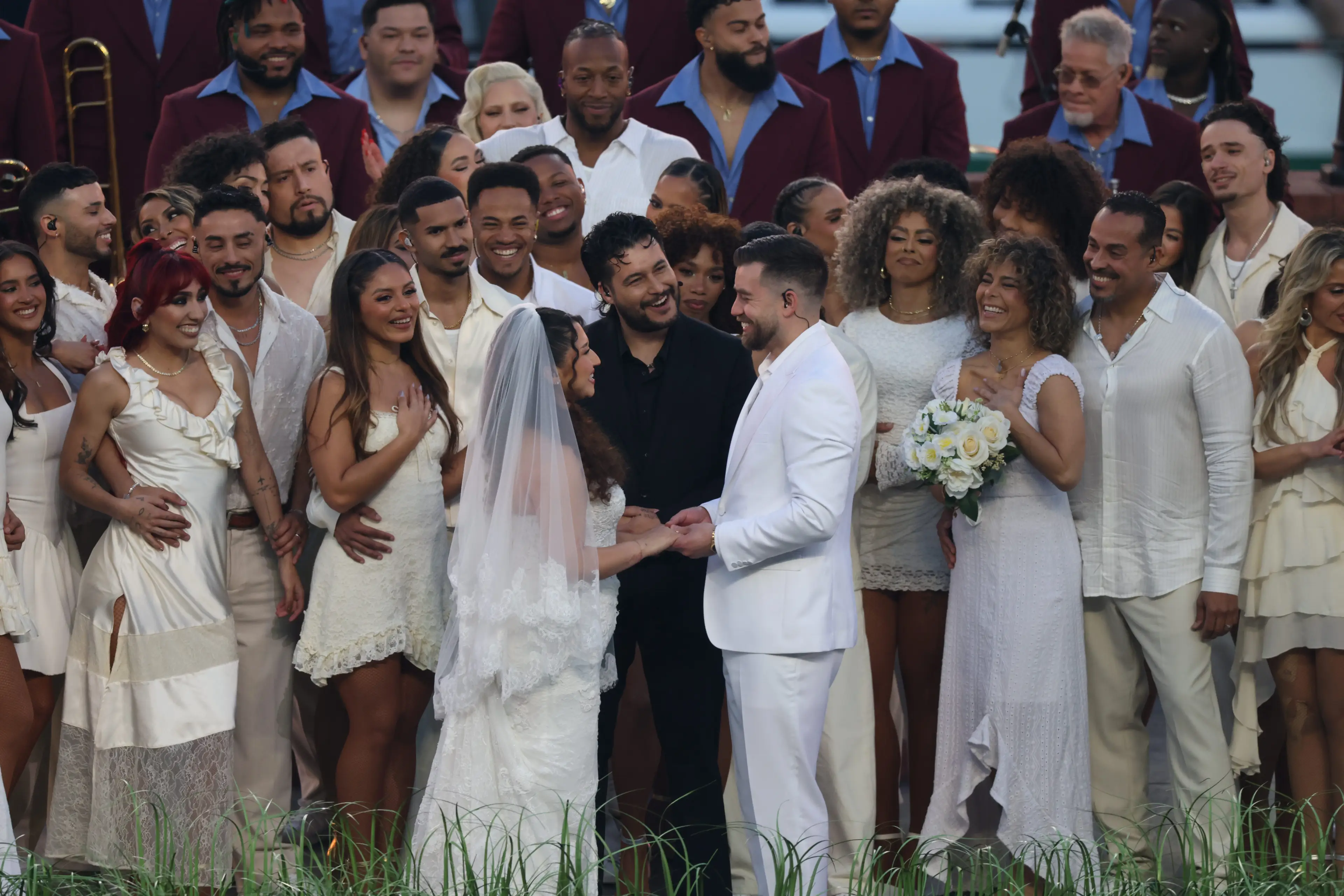 The pair weren't just great actors, as it turns out they actually got married for real during the halftime show (Matthew Huang/Icon Sportswire via Getty Images)