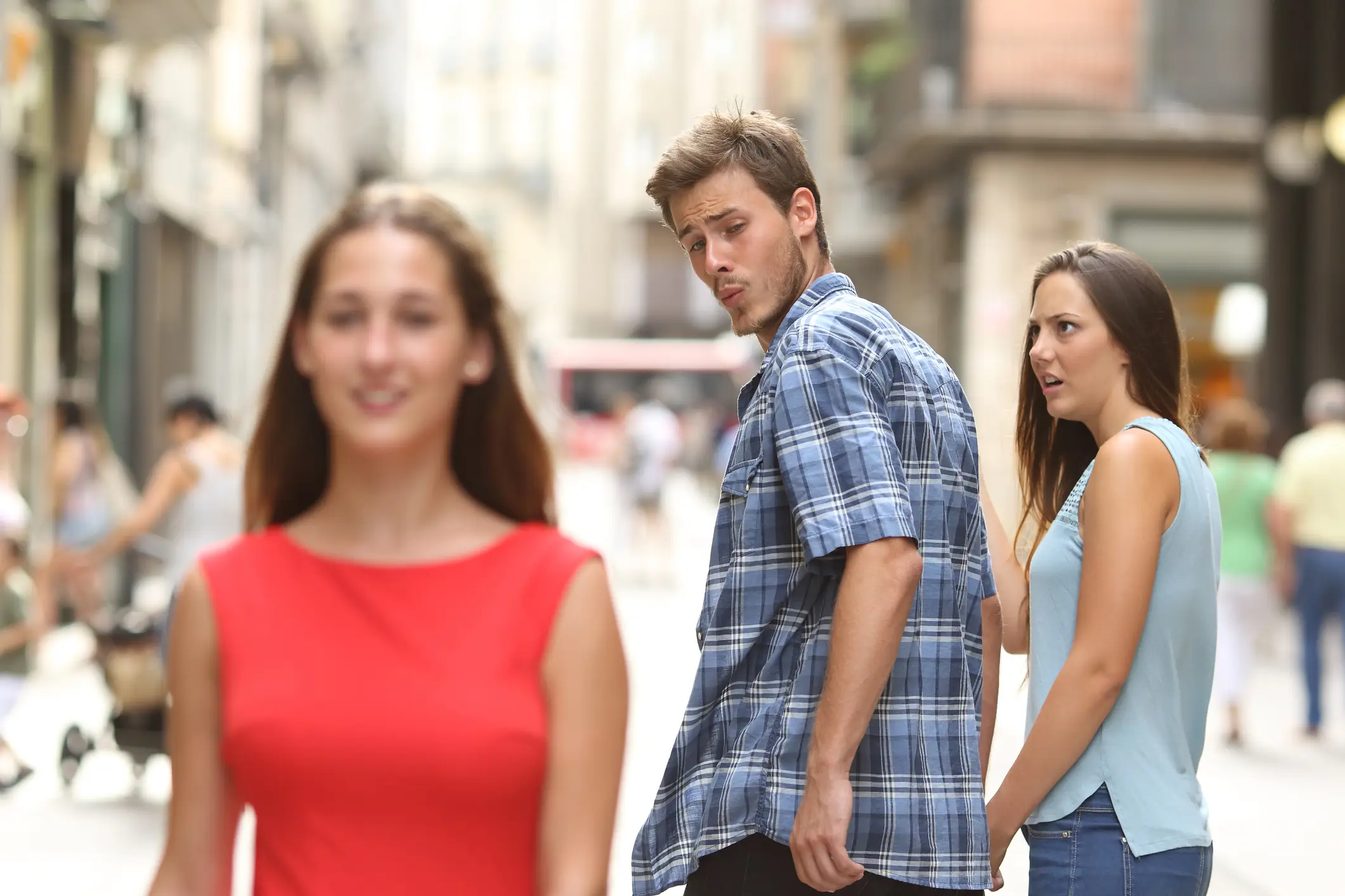 The ‘distracted boyfriend’ meme is GOATed (Getty Stock Images)