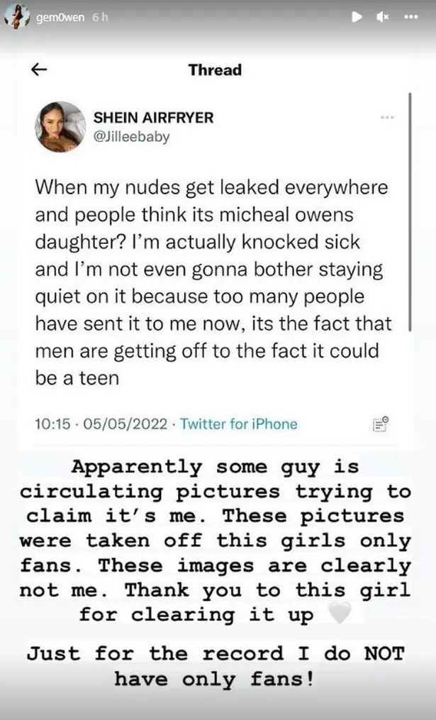 Gemma Owen refuted claims she had shared intimate images.