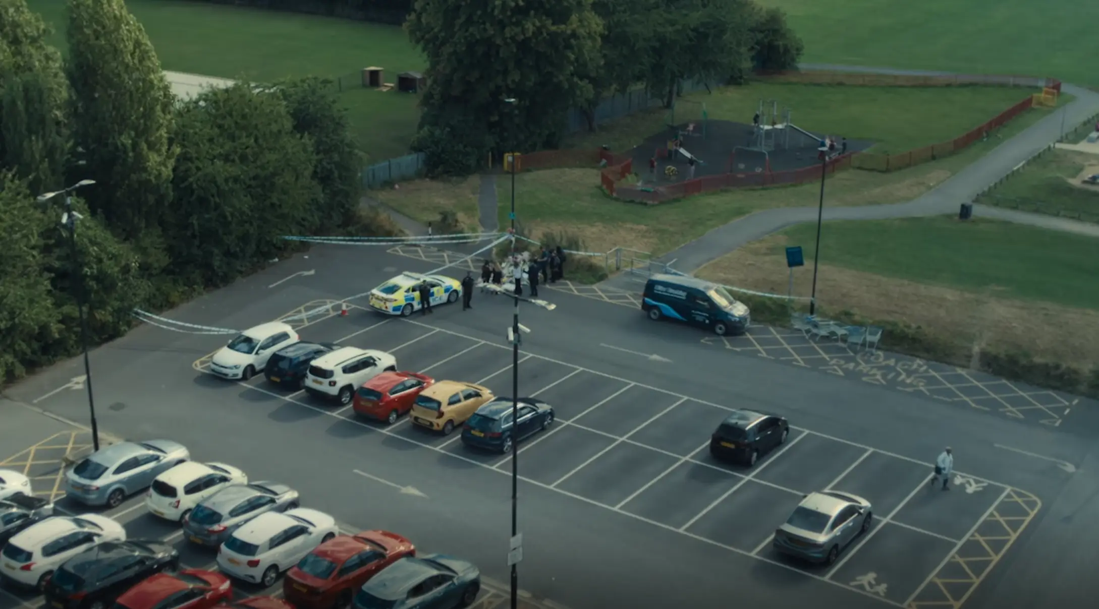 You can see the camera operator's van arrive at the car park if you watch the episode closely (Netflix)