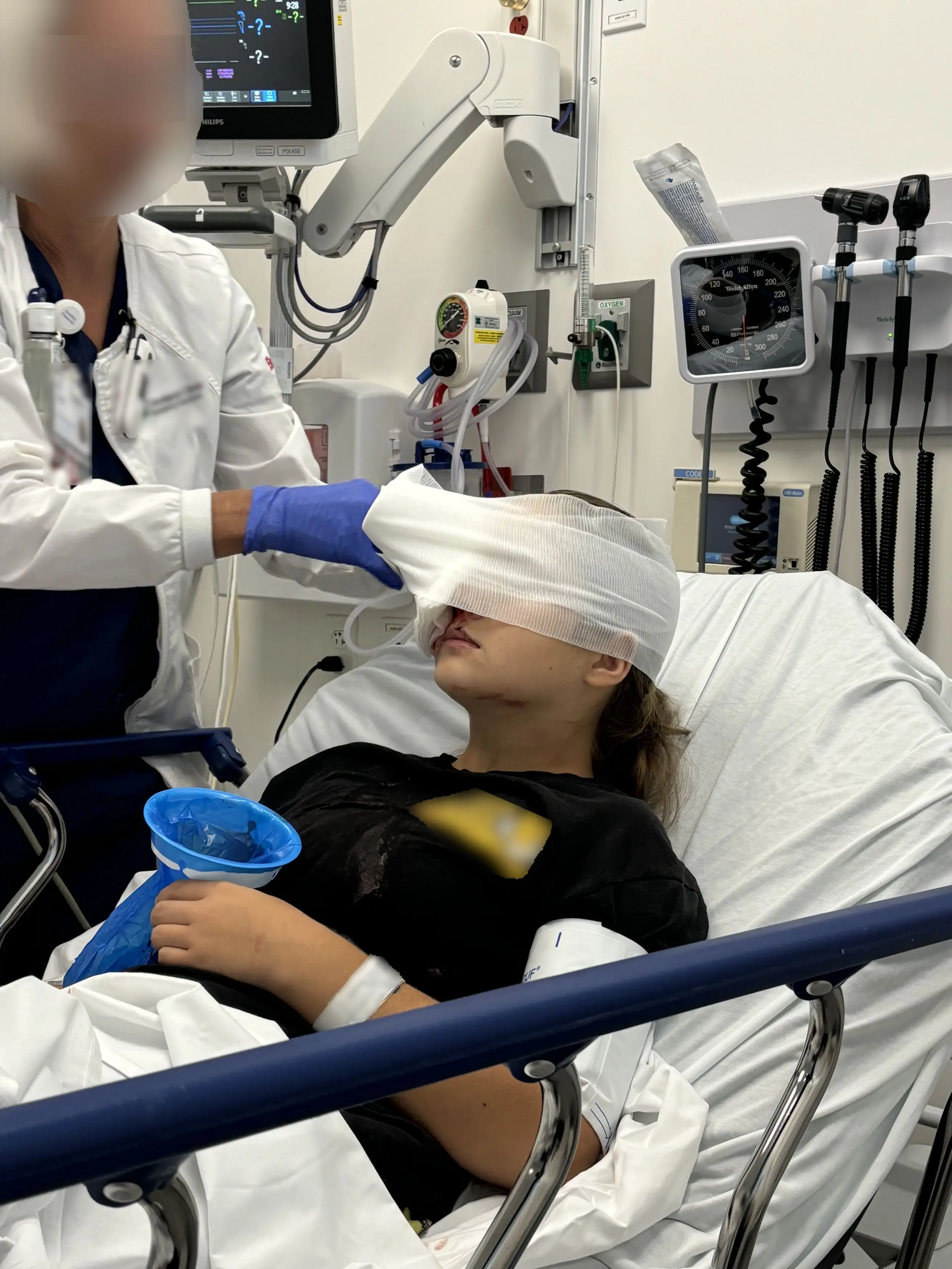 Kylie spent several 'excruciating' days in the hospital, and is now awaiting prosthetics for her right eye. (Kennedy News and Media)