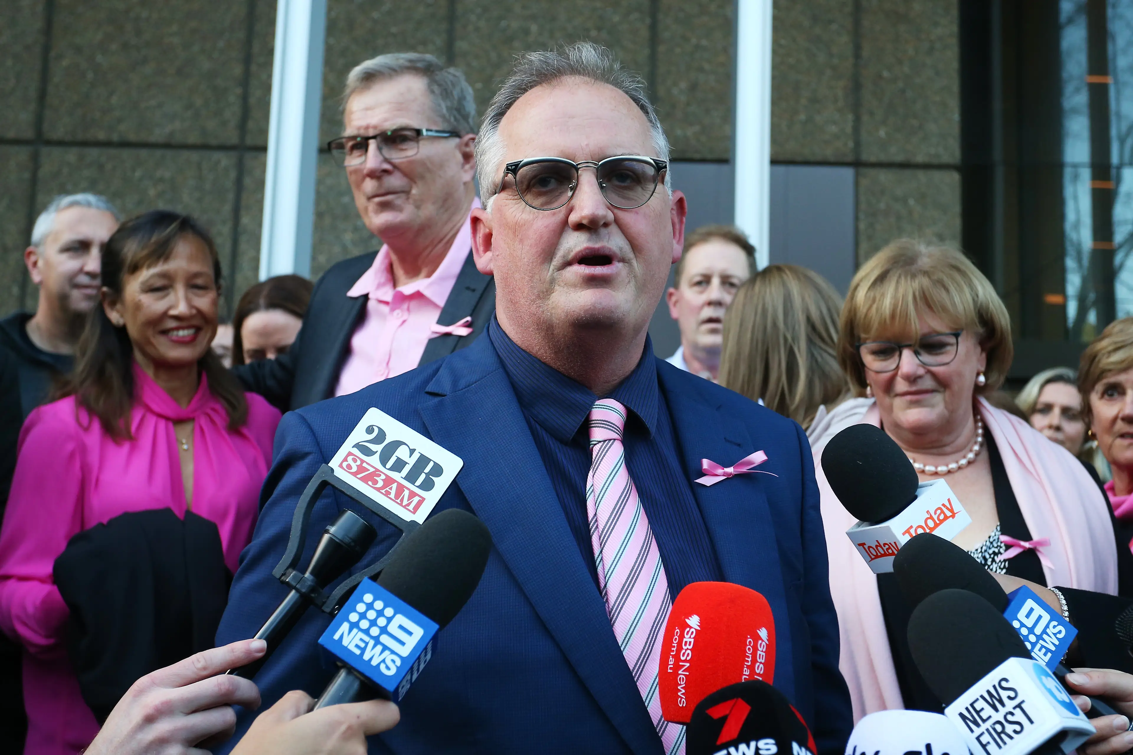 Hedley Thomas speaking after the conviction (Lisa Maree Williams via Getty Images)