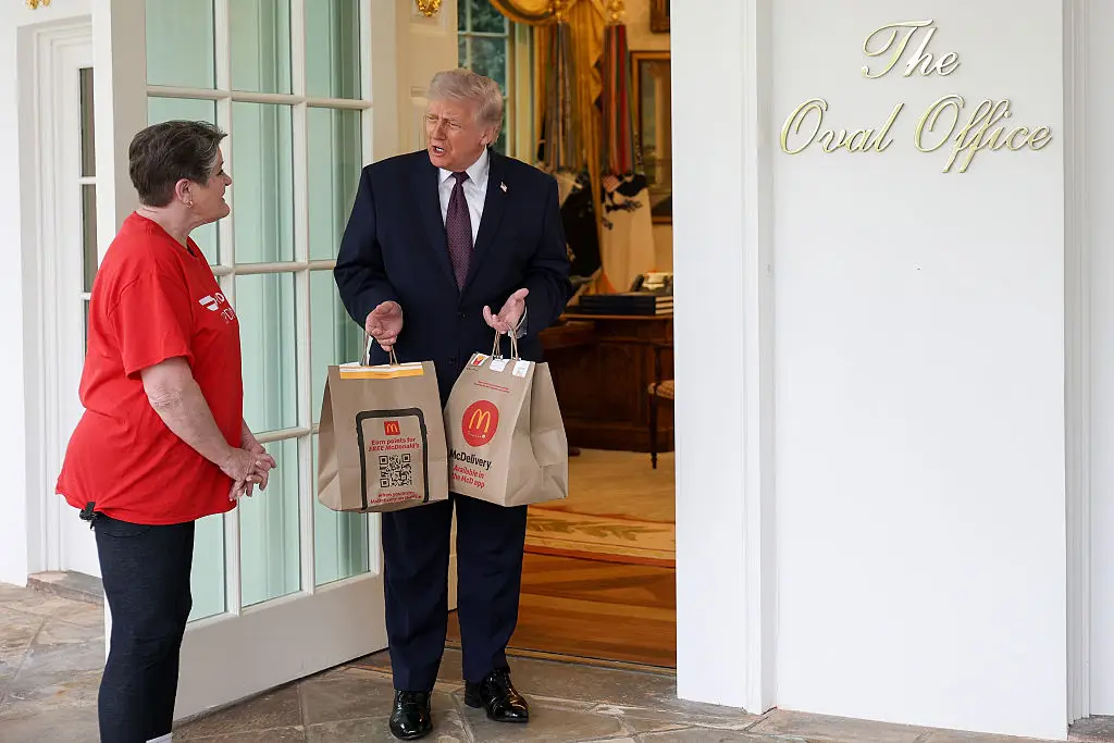 Trump addressed the image while holding two two McDonald's bags outside the Oval Office (Win McNamee/Getty Images)