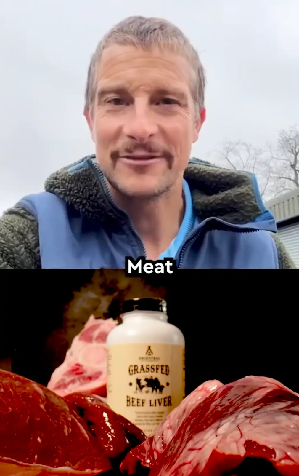 Bear Grylls now eats a seriously large amount of meat.