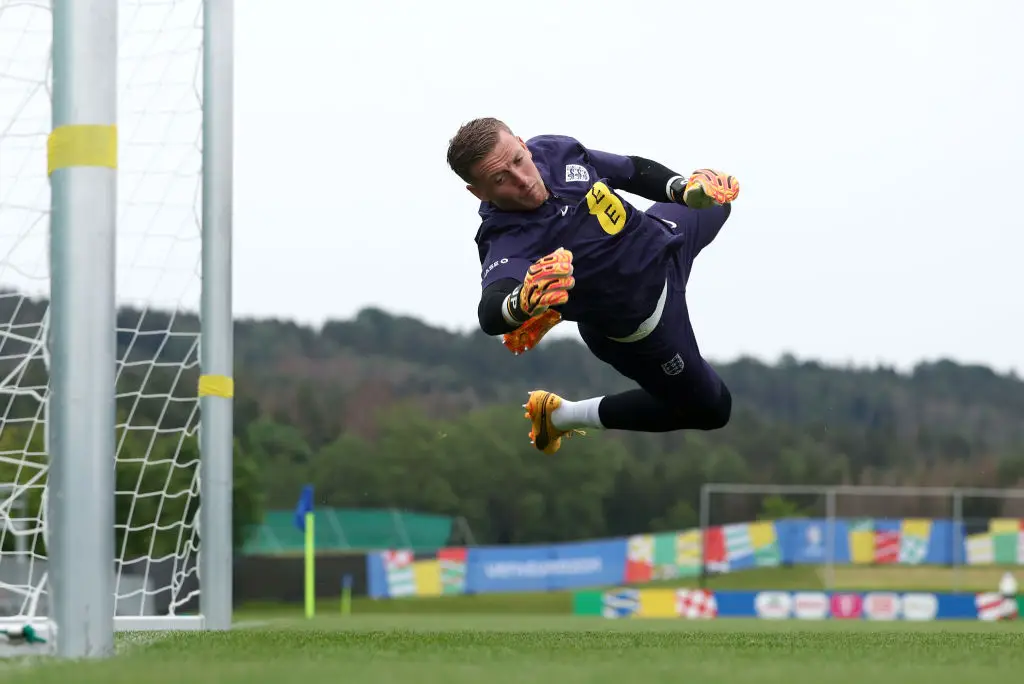 England fans are buzzing with Jordan Pickford's reaction to the crowd just before kick-off. (Eddie Keogh - The FA/The FA via Getty Images)