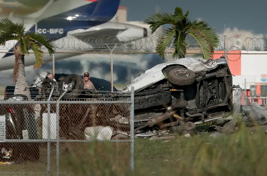 Damaged cars could be seen in the aftermath of the crash (Joe Raedle/Getty Images)