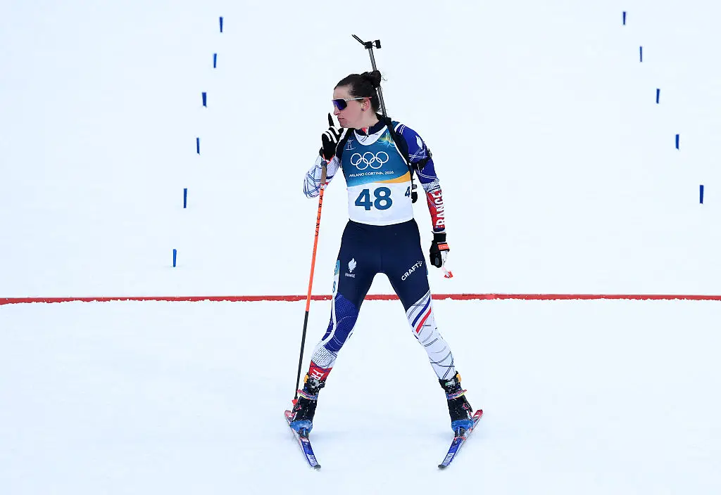 Julia Simon ruffled feathers with her gesture after winning gold (Photo by Michael Steele/Getty Images)