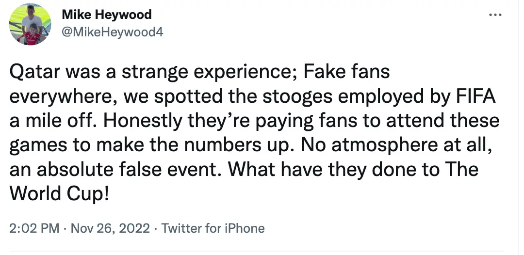 Speculation about fake fans has been rife since the World Cup kicked off.