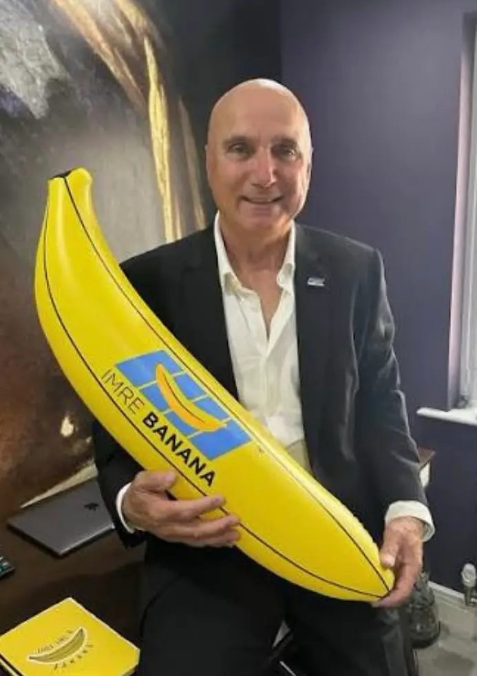 Varadi seen proudly clutching one of his inflatable bananas (Facebook)