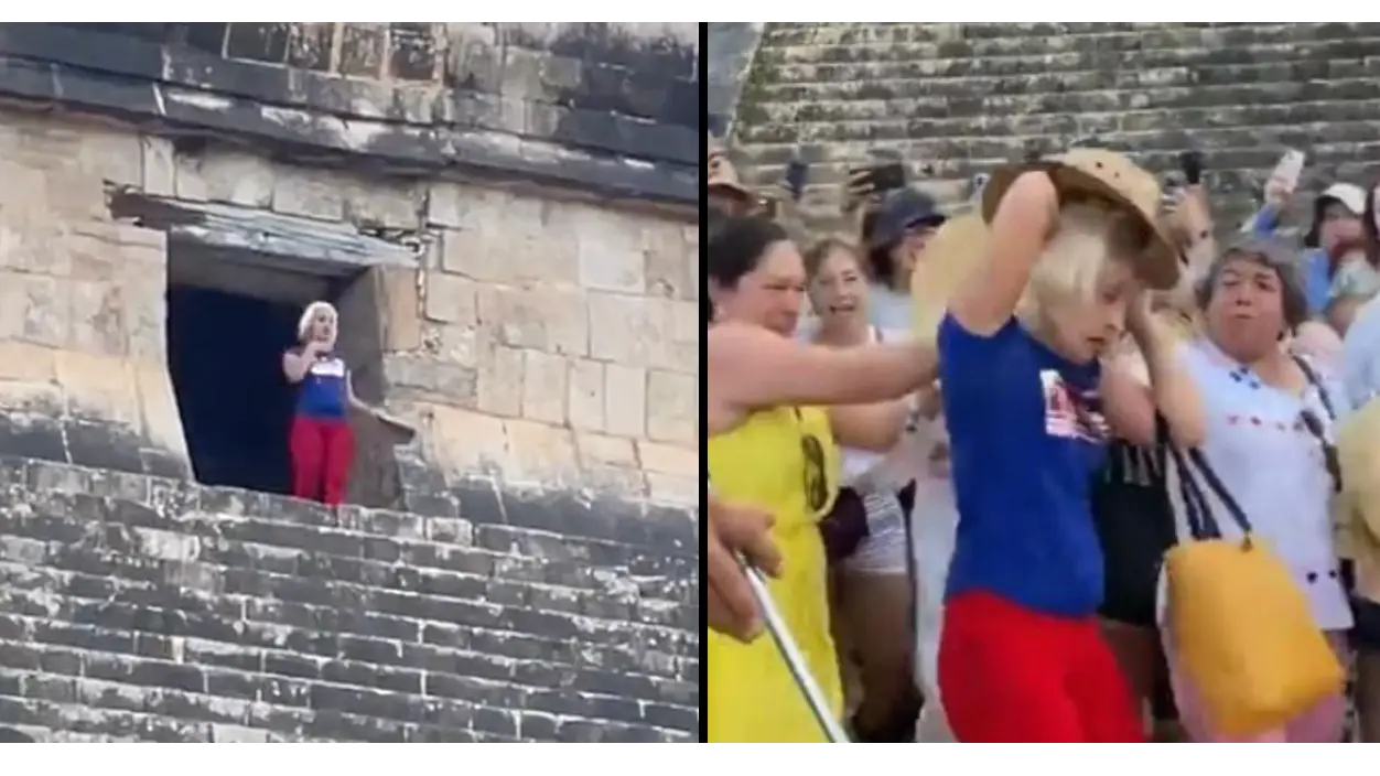 Angry mob ‘calls for tourist to be sacrificed' after she climbs ancient Mayan pyramid