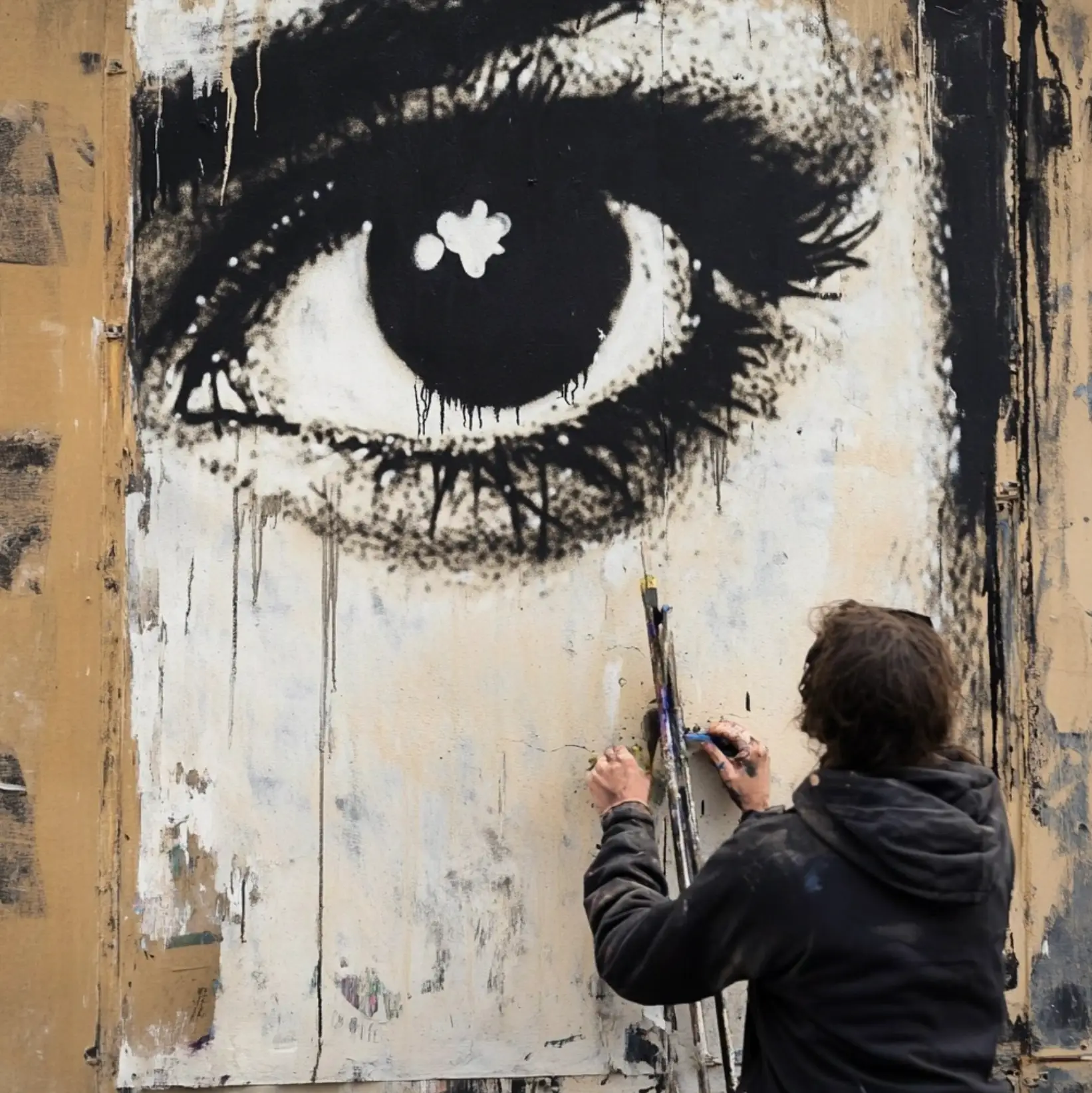 AI's version of Banksy creating his paintings. (Midjourney) 