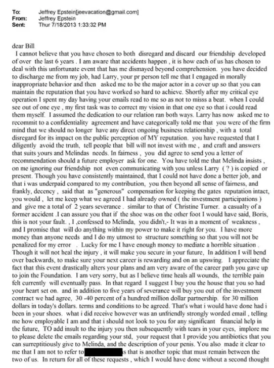 Epstein made several claims about gates in the email (DoJ)