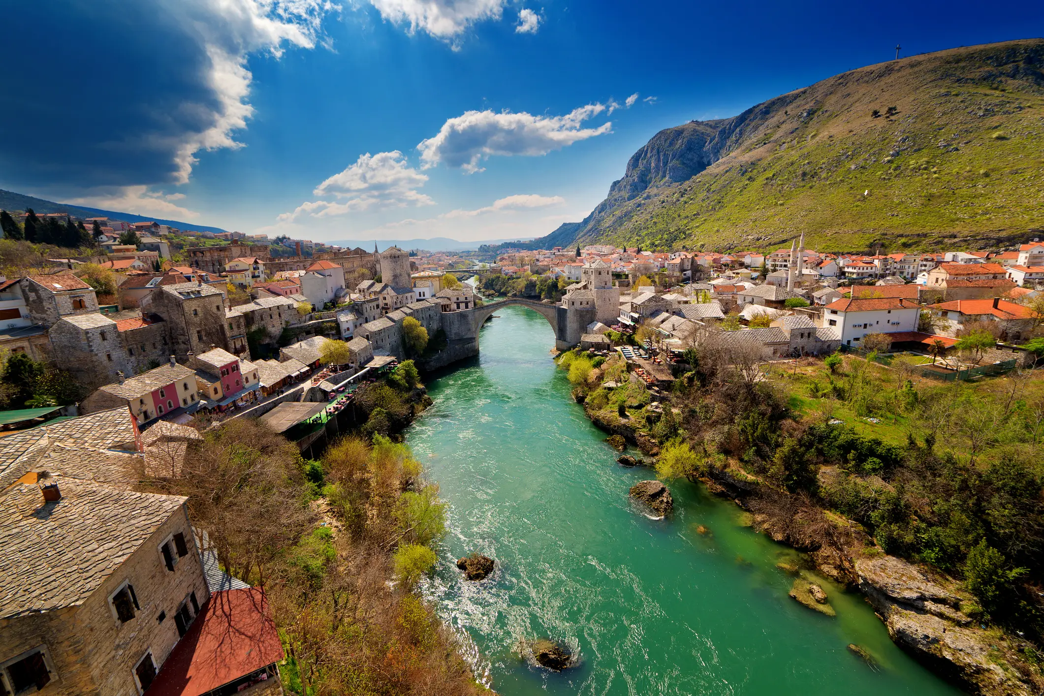 Mostar bridge and Neretva River from above (Getty Stock Images)