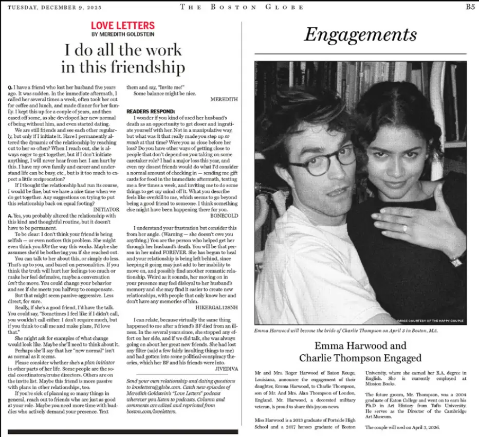 An announcement was put in the Boston Globe (Boston Globe)