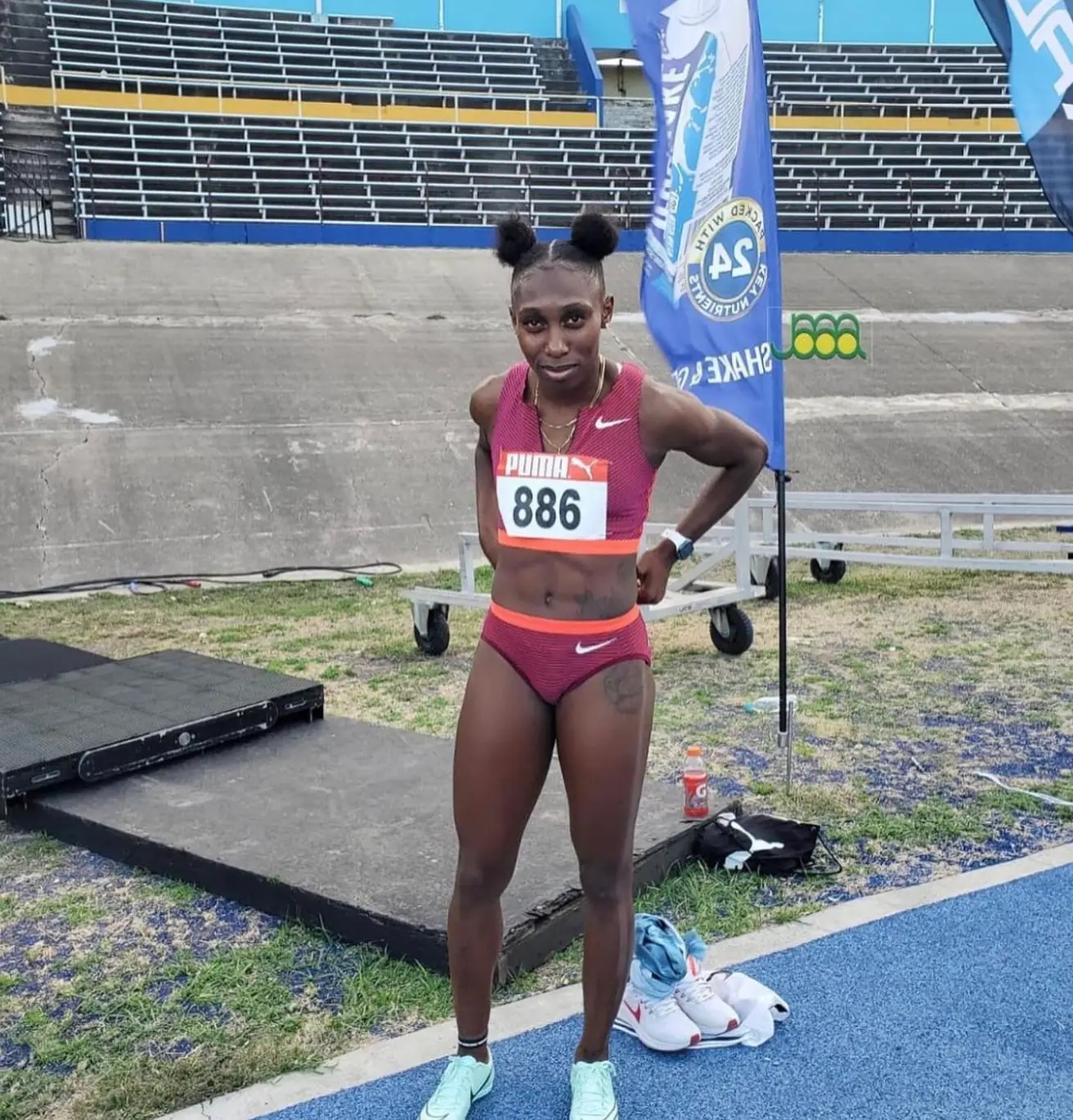 The sprinter unfortunately had a grade one strain to her left quad midway through her 200m sprint.