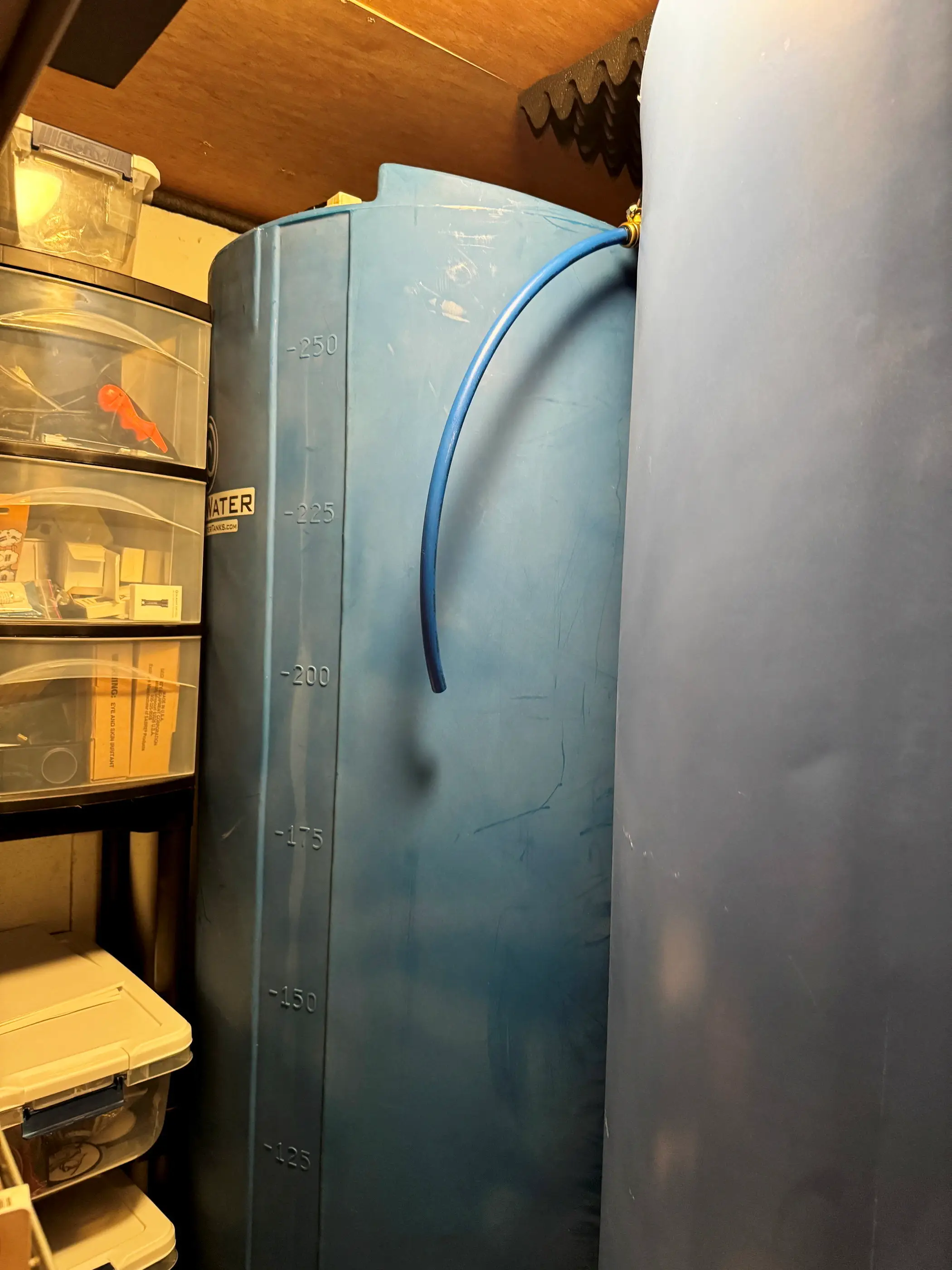 The Maine resident has big water storage in his shelter so he won't run out in a hurry (Derrick James/SWNS)