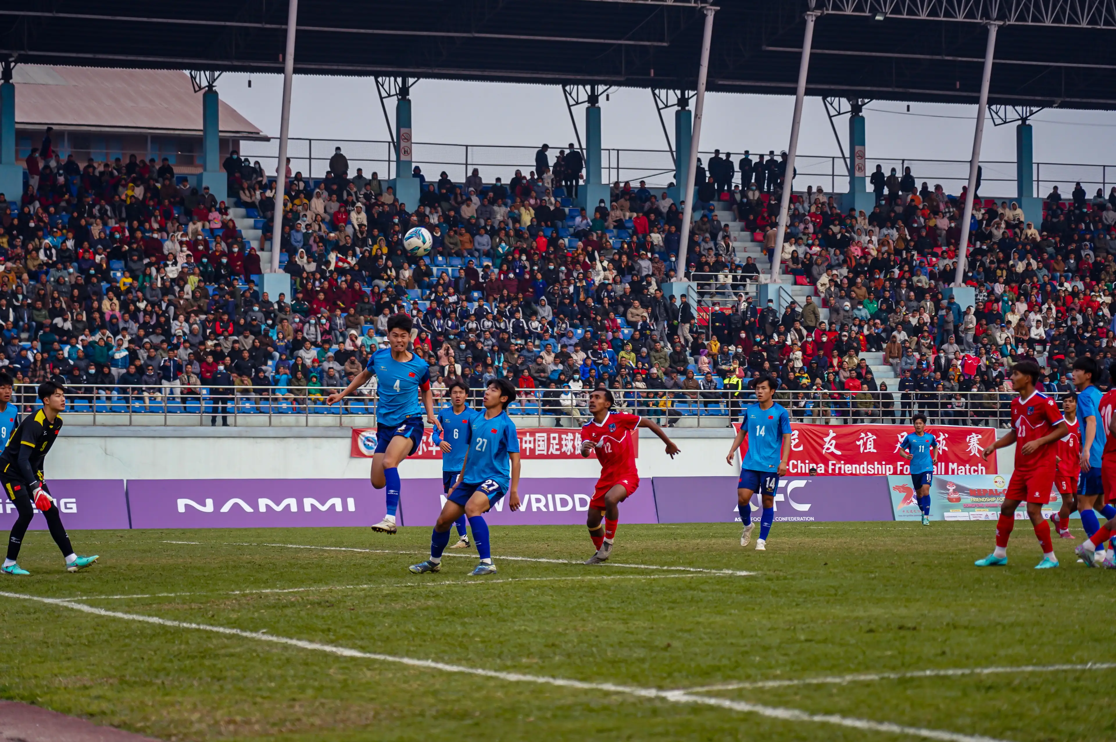 The Nepal football team in action (Ambir Tolang/NurPhoto via Getty Images)