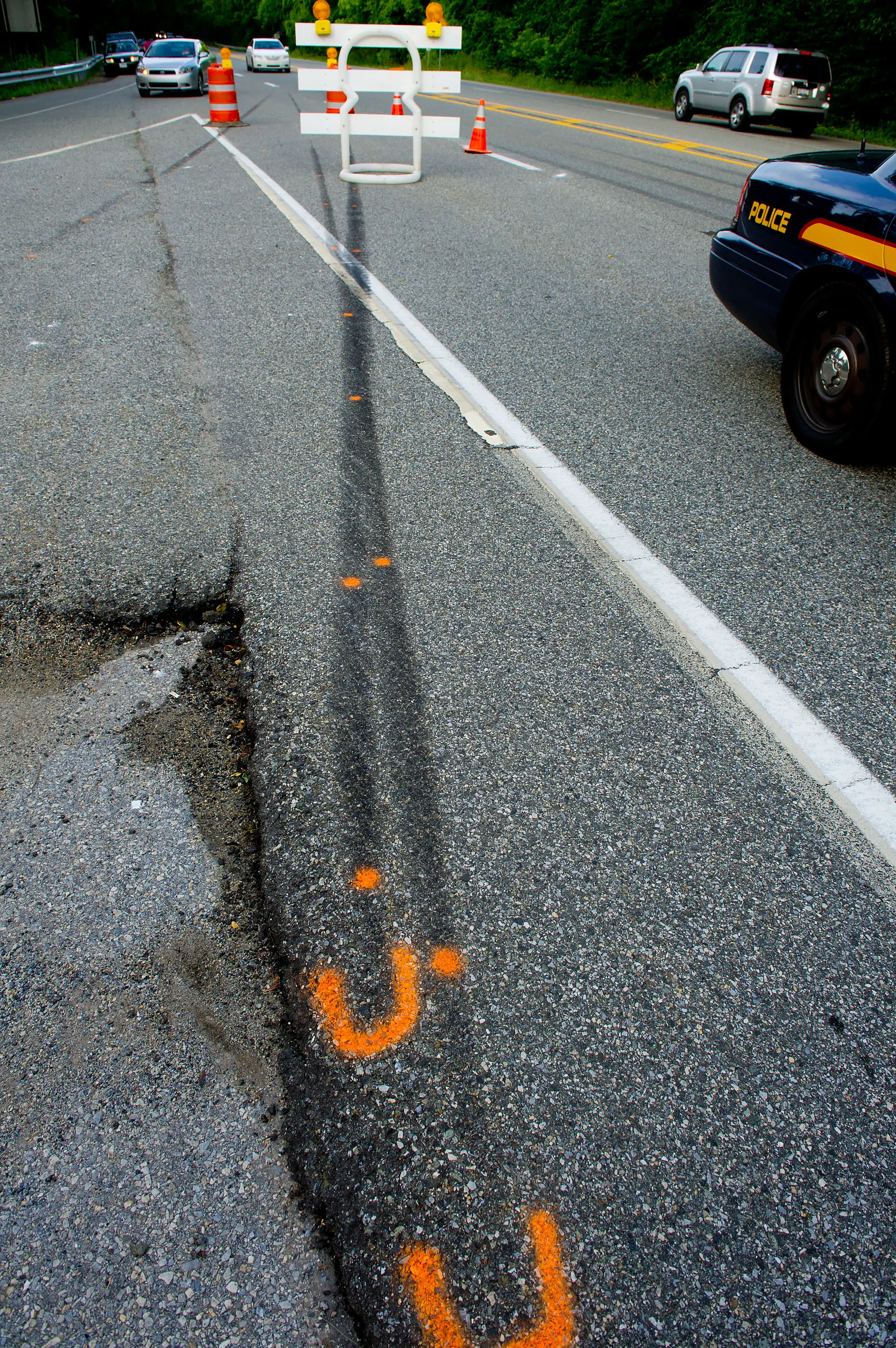 Skid marks from Dunn's 140 mph crash (Michael Buckner/Getty Images)