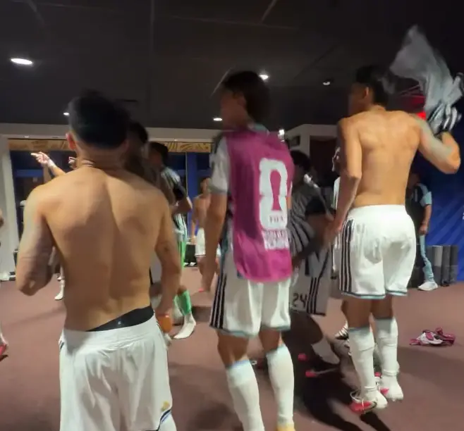 Footage from inside the Argentine dressing room shows them singing about the Falklands (Instagram/@nicolasotamendi30)