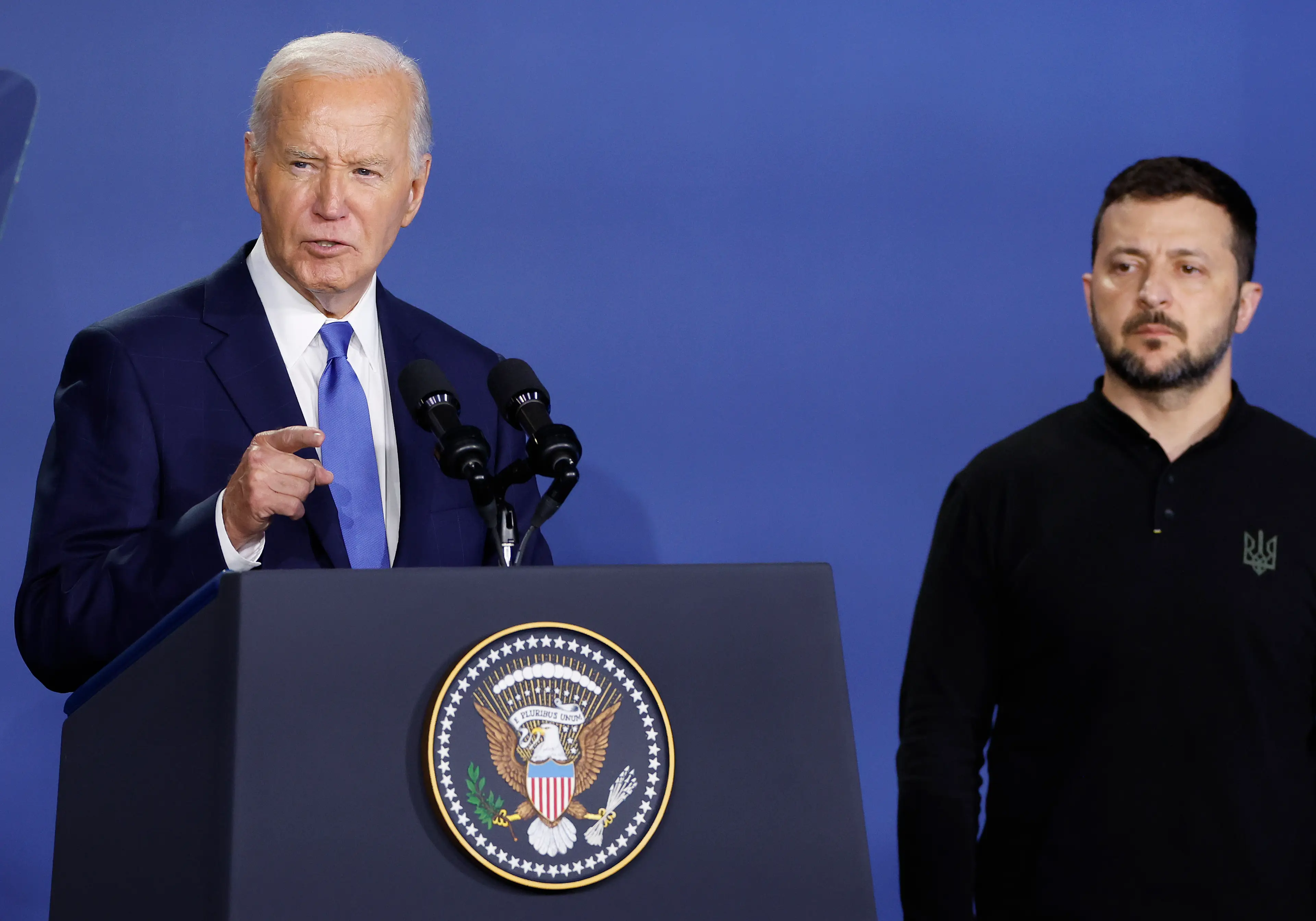 Joe Biden accidentally referred to Volodymyr Zelensky as 'Putin' before correcting himself. (Kevin Dietsch/Getty Images)