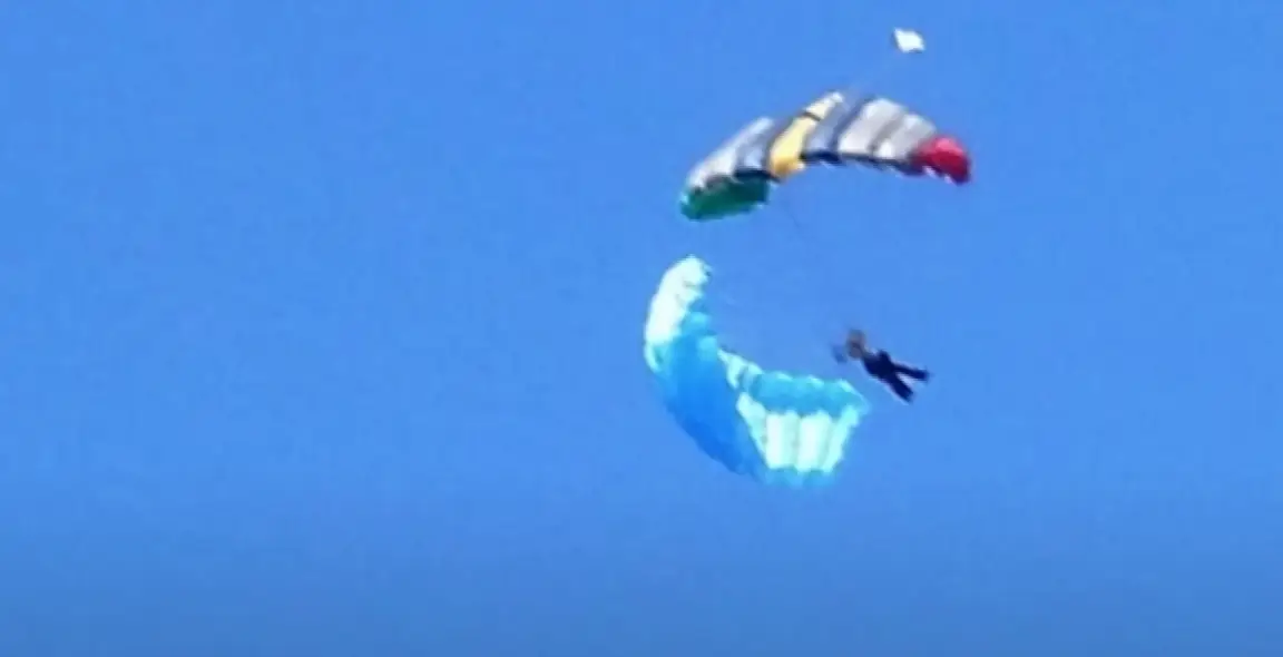 The skydiving instructor and his student Shirley Dygert both prepared for the worst following the malfunction (YouTube/Inside Edition)