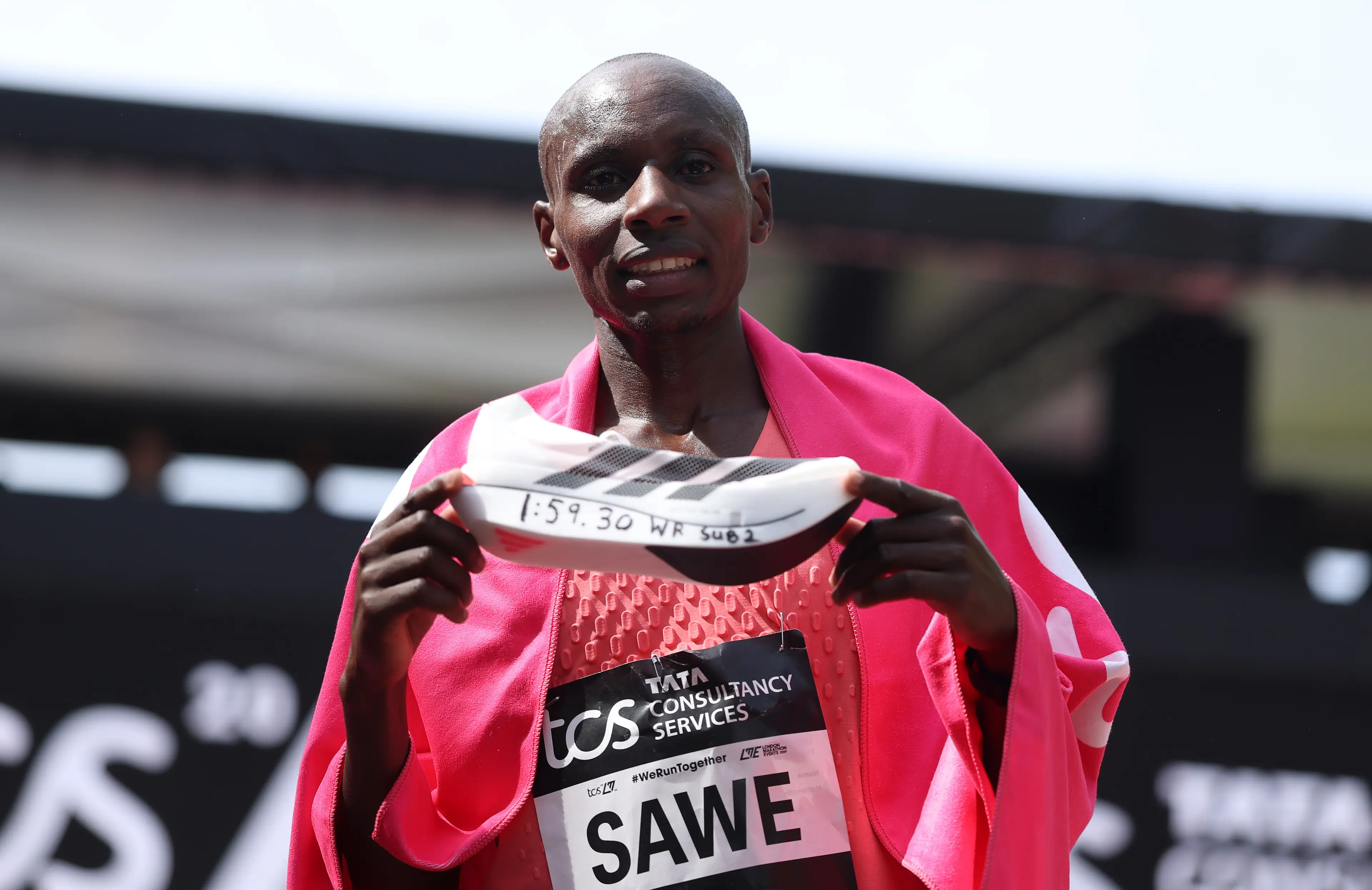 Kenya's Sabastian Sawe made history at the 2026 London Marathon by becoming the first athlete to complete a sub-two-hour marathon (Alex Davidson/Getty Images)