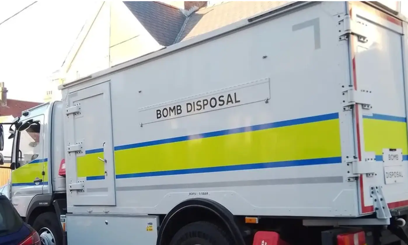 A bomb disposal unit safely detonated the 64lb ‘naval projectile’.