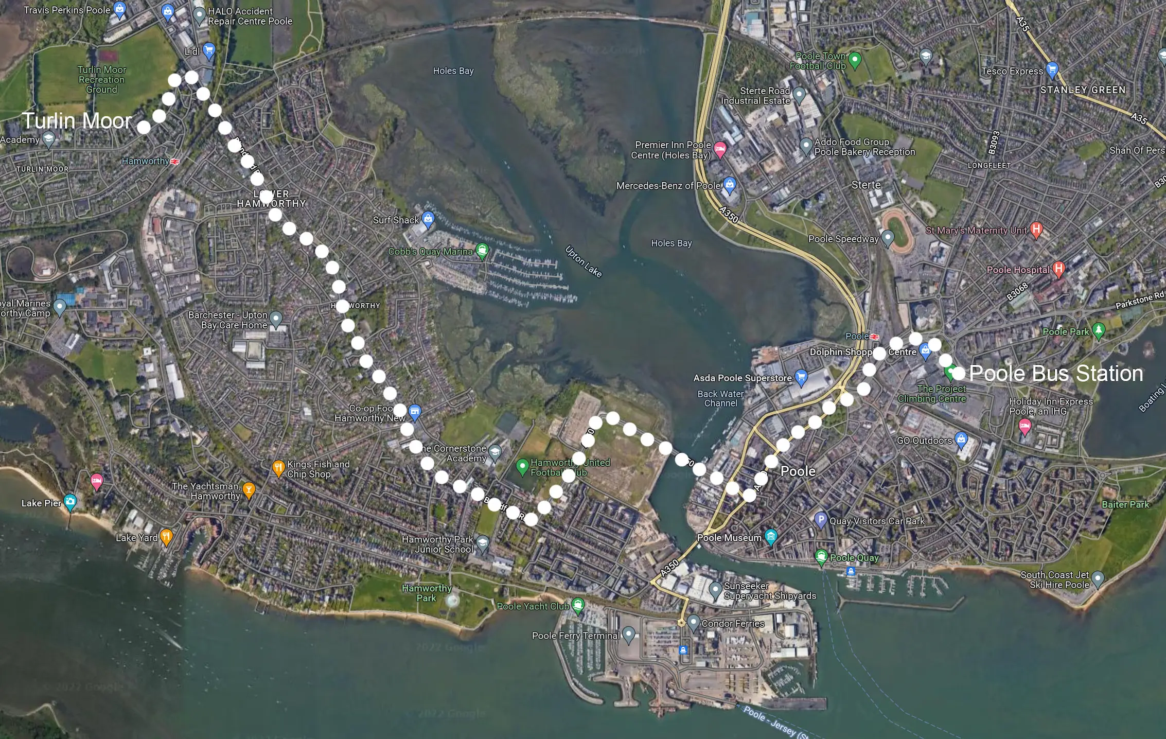 The route the stolen bus embarked upon.