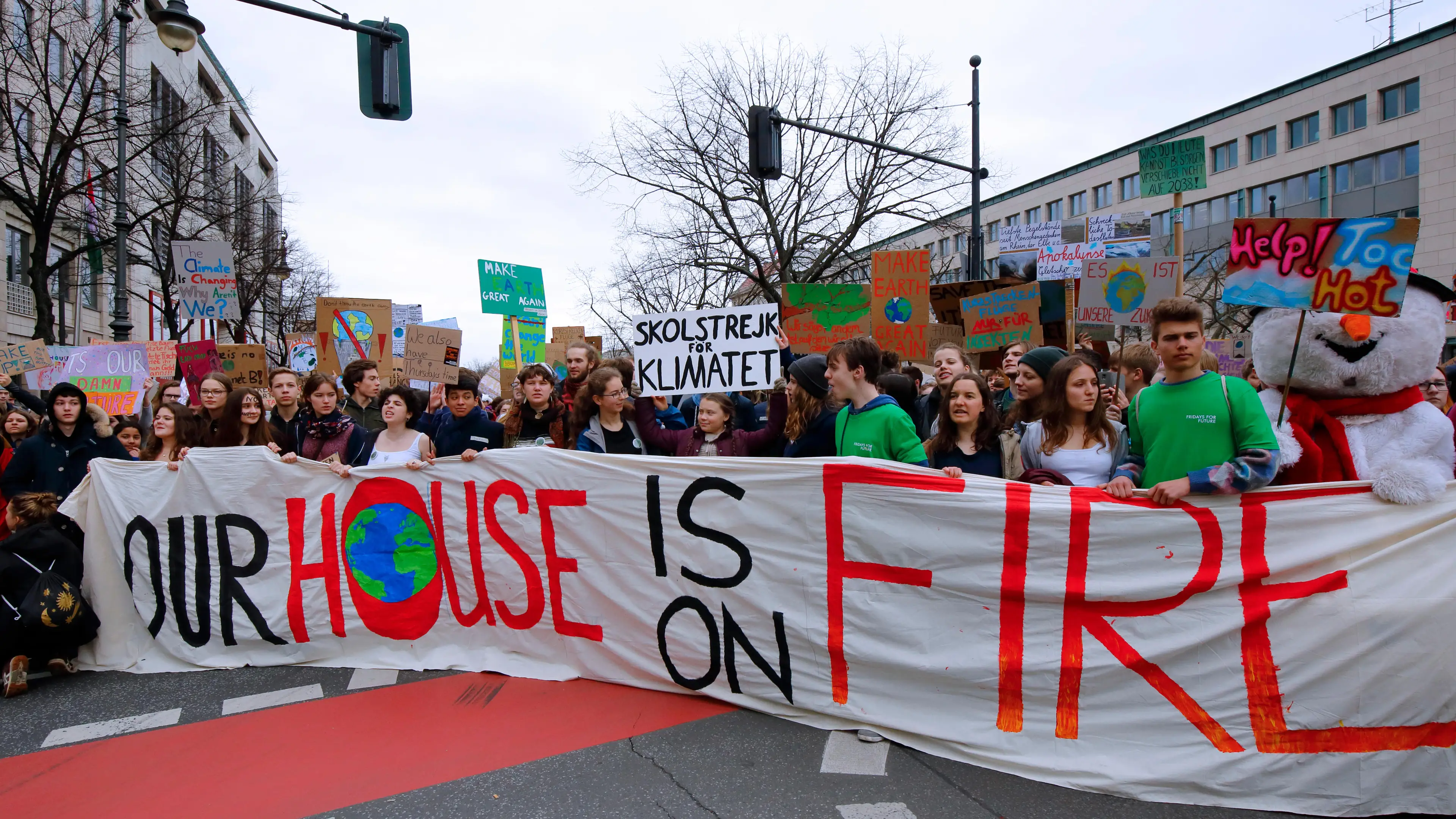 Greta Thunberg "Skolstrejk for Klimatet" (School Strike for Climate) at the 29 March 2019 Fridays For Future climate march, Berlin.