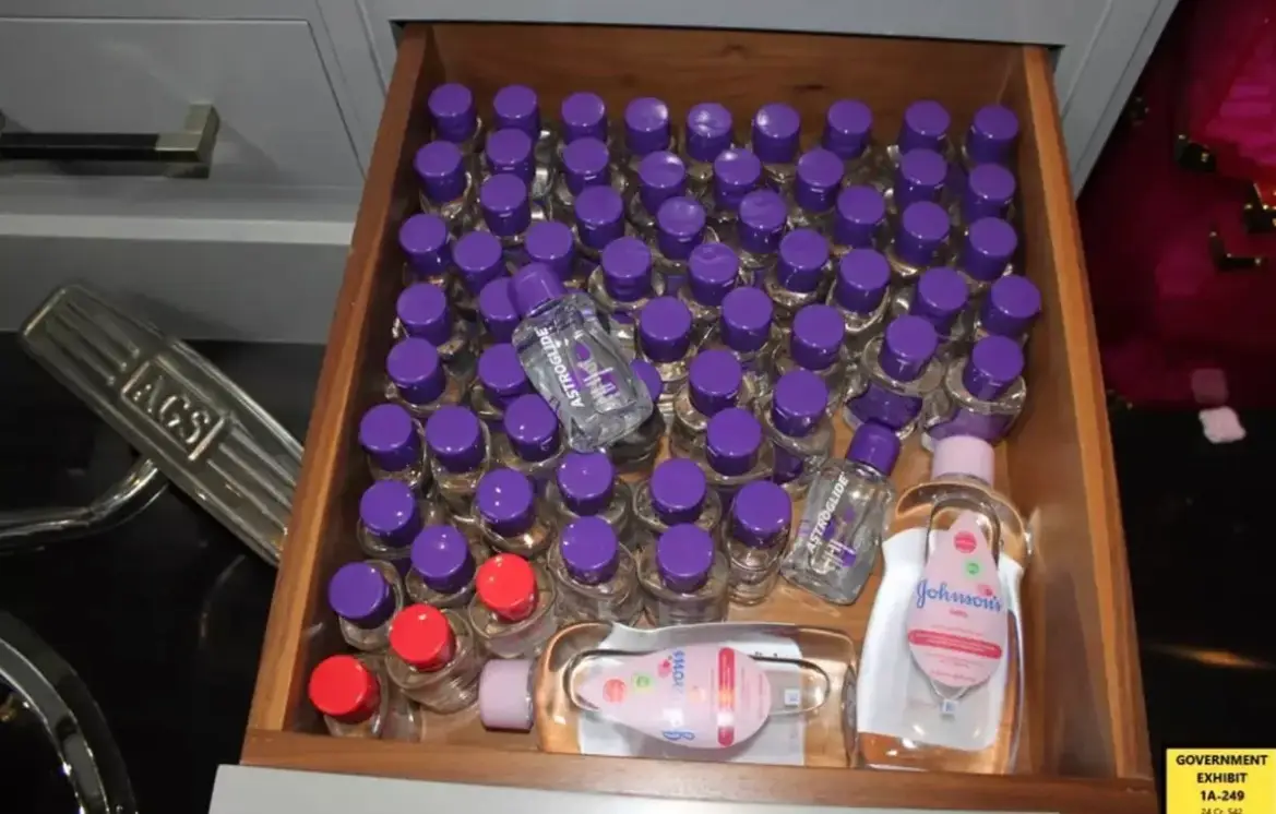 Hundreds of bottles of the slippery stuff were seized by police after Sean Combs' arrest last year (Department of Justice)