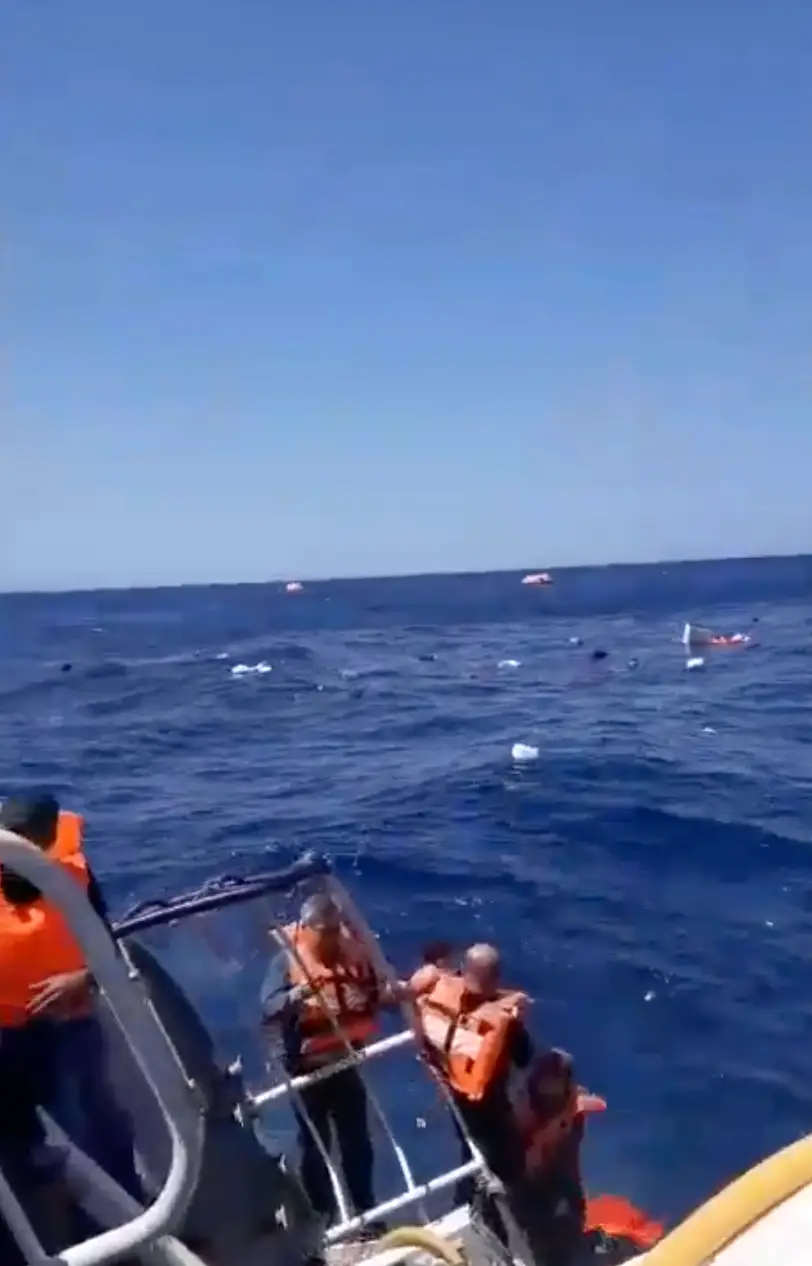 Scenes posted on social media show the chaos of the capsizing (X/@nexta_tv)