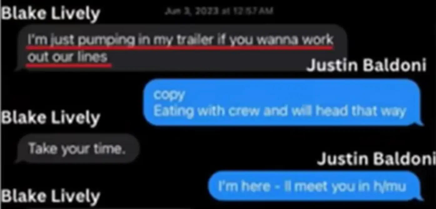 Justin Baldoni's lawyer shared this text exchange publicly (Superior Court of the State of California)