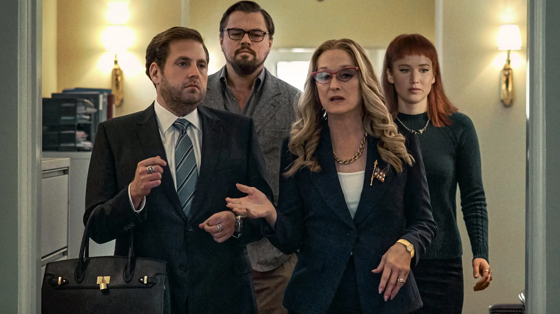 Lawrence called her co-star Jonah Hill a 'comedic master' and said she'd ruin takes by laughing at him. (Netflix)