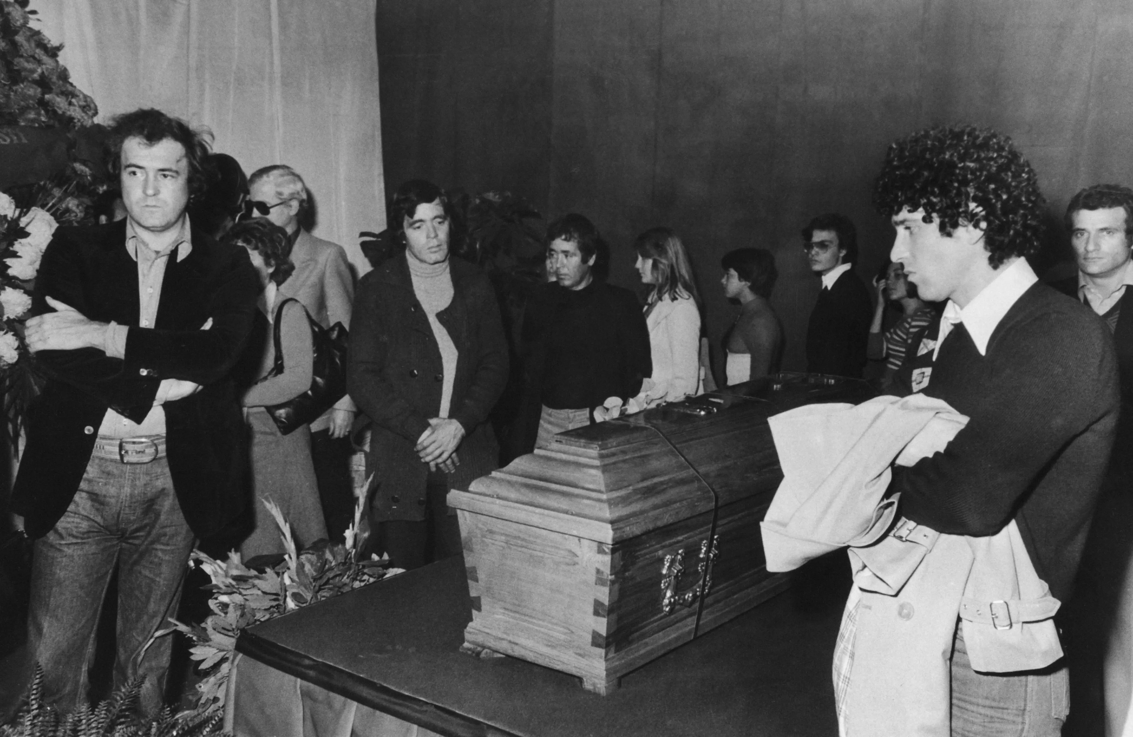 Pasolini's funeral was attended by Italian celebrities, political figures, academics, and fans (Keystone/Hulton Archive/Getty Images)