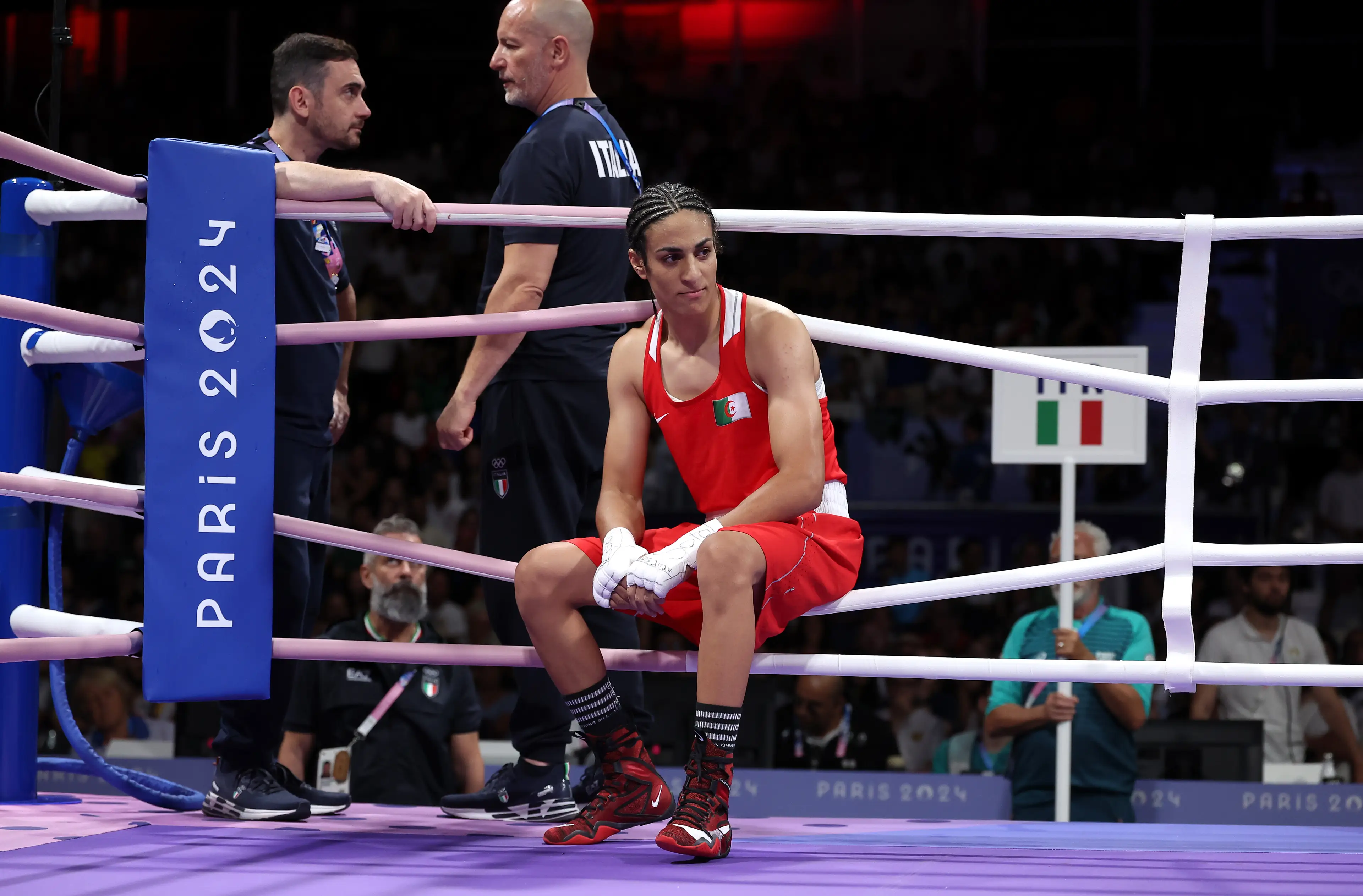 Khelif after the fight was abandoned by her opponent (Richard Pelham / Getty Images)