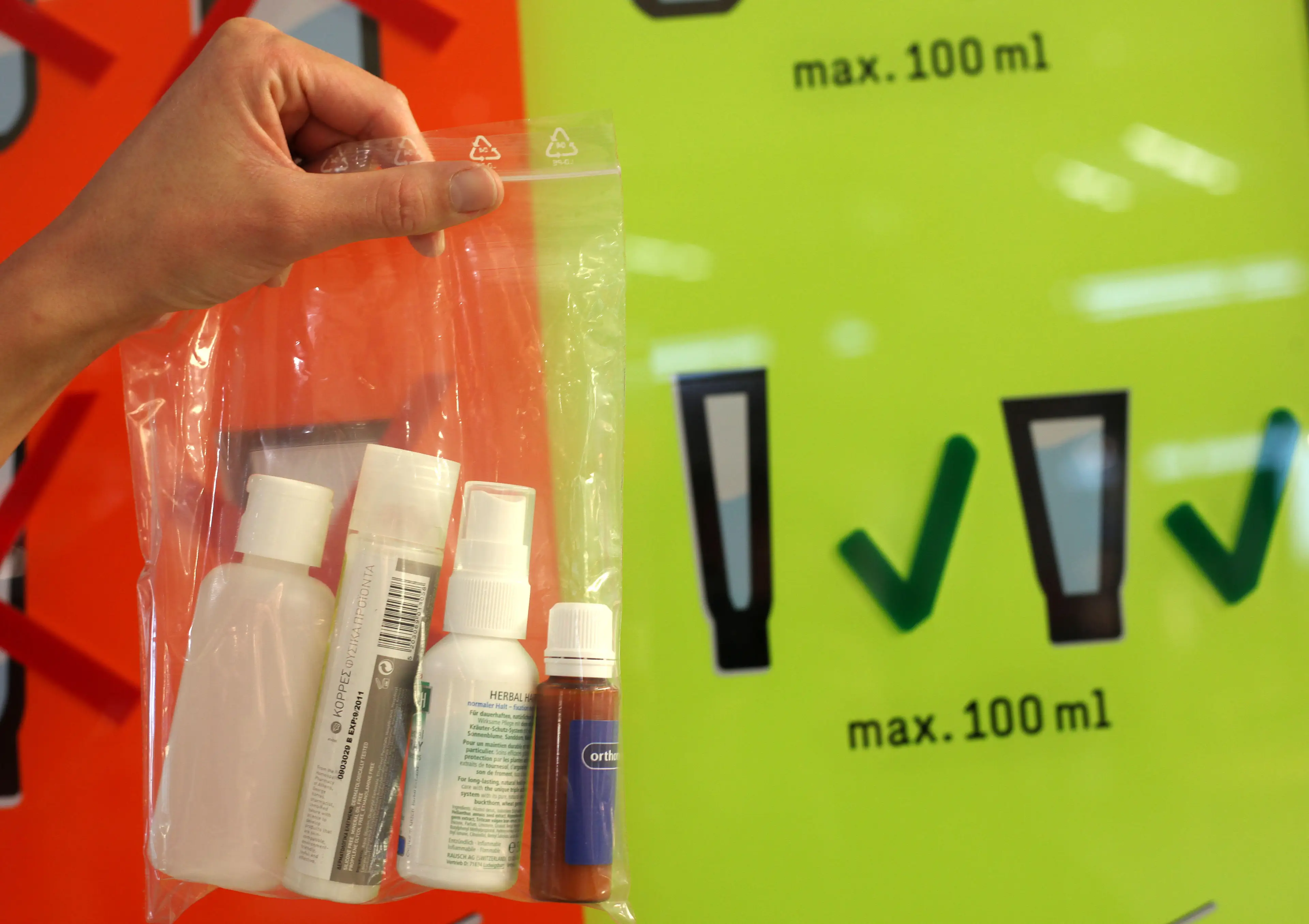 Currently liquids in hand luggage must be 100ml or less.