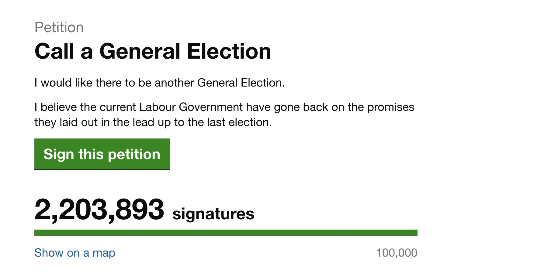 Over two million signatures and climbing, it's not going to achieve anything though. (UK Government and Parliament) 