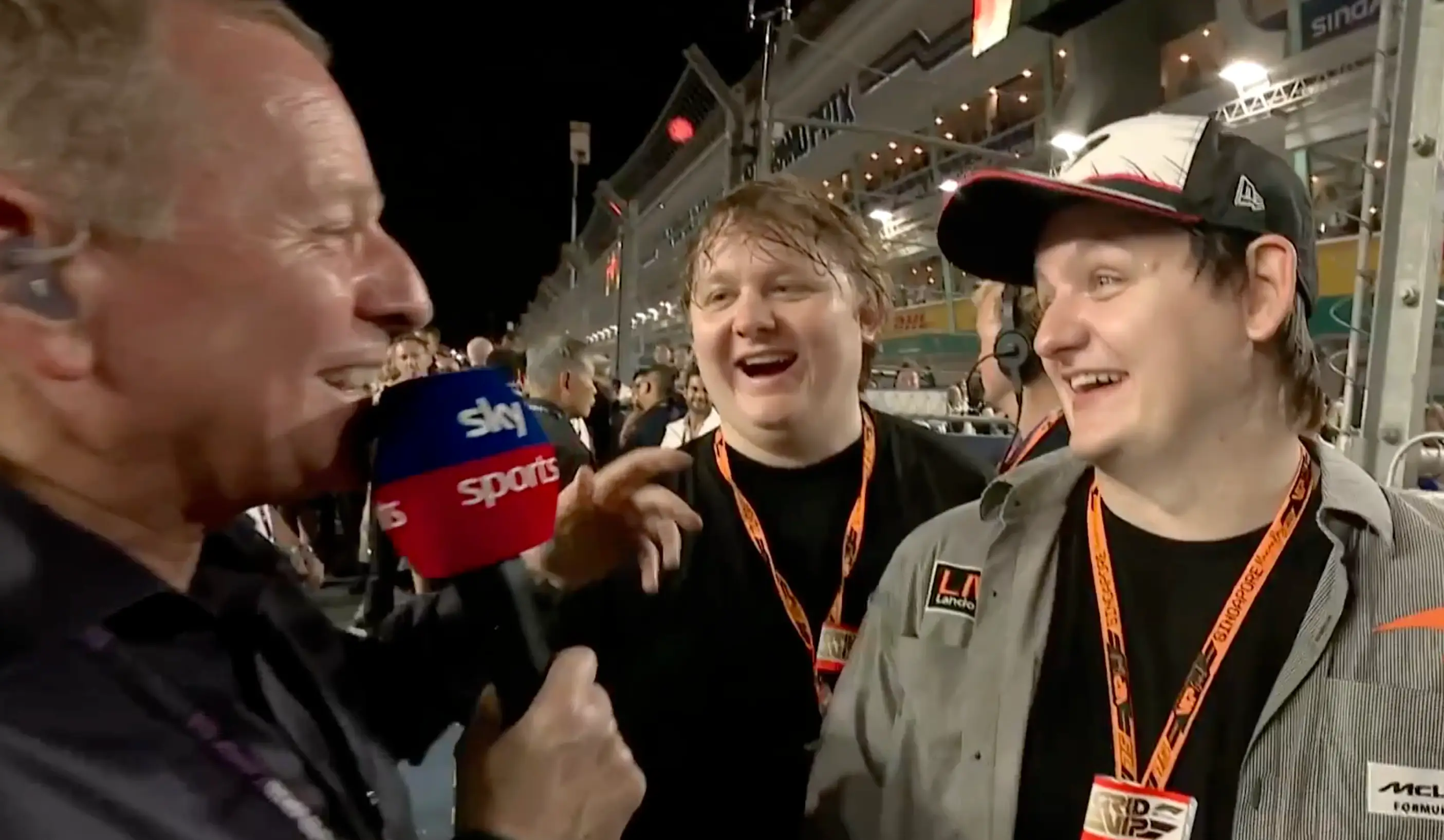 The Capaldi brothers ran into Martin Brundle on the grid at the Singapore Grand Prix (Sky Sports)
