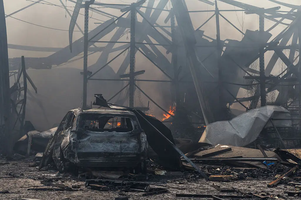 Aftermath of a recent Russian drone attack in Kyiv (Kyrylo Chubotin/Ukrinform/NurPhoto via Getty Images)