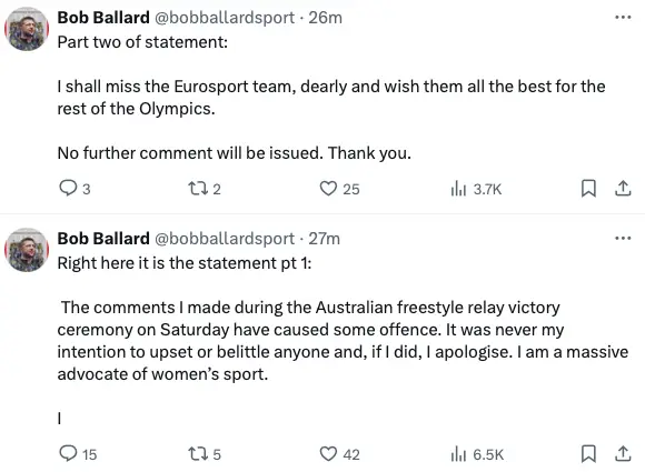 His statements. (X/@bobballardsport)