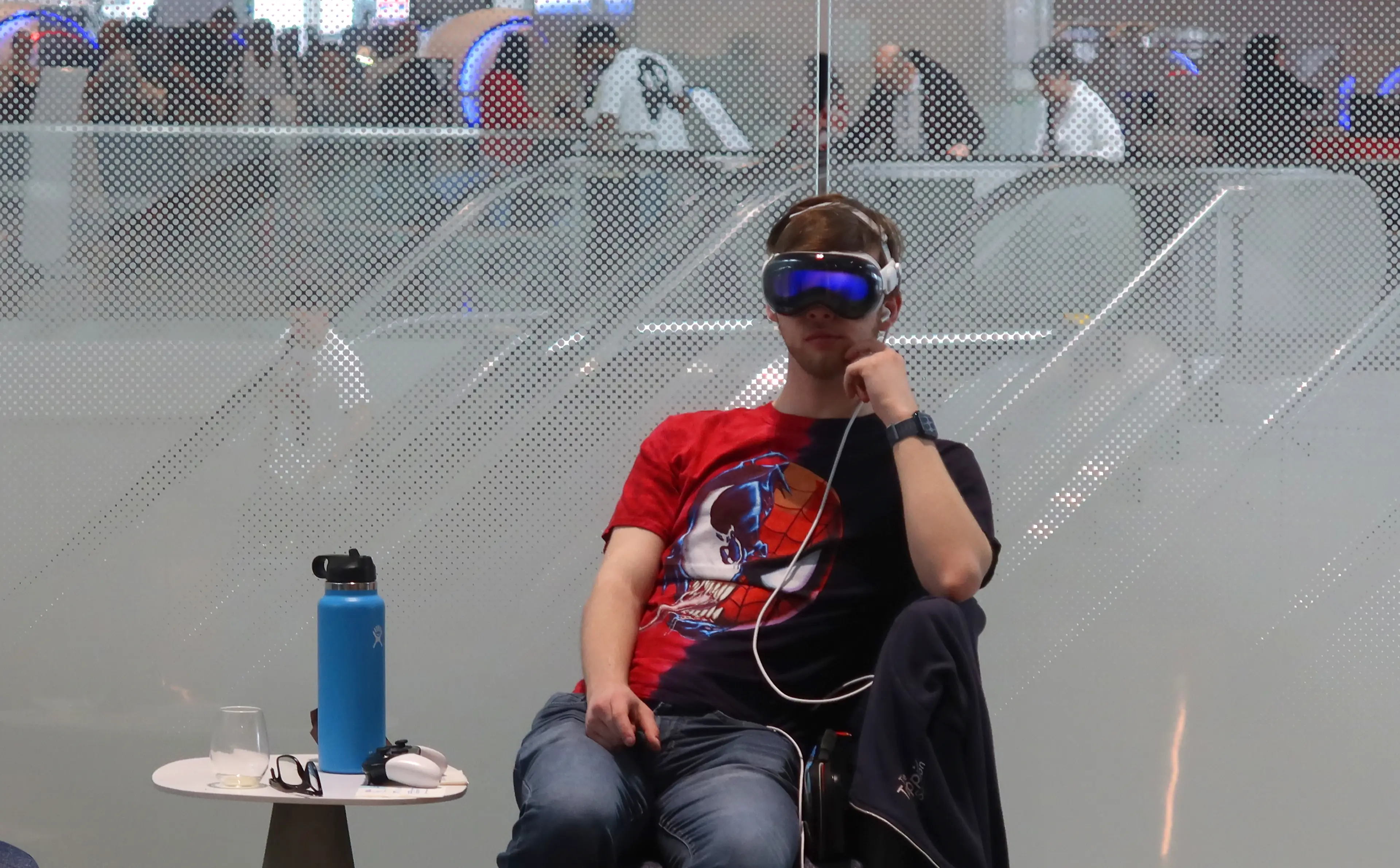 This is what someone wearing the Vision Pro looks like. (Gary Hershorn/Getty Images)