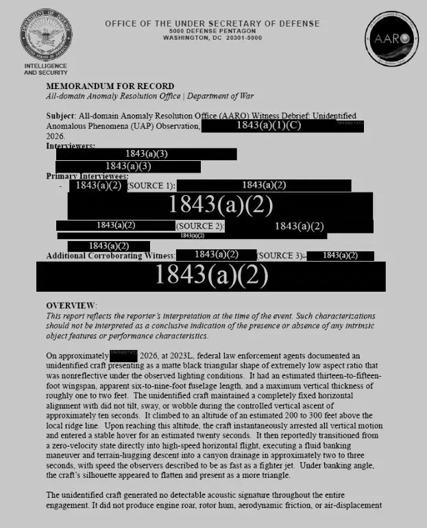 Various witnesses described seeing this noiseless triangle flying (The Pentagon)