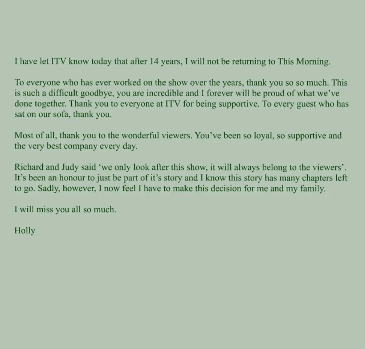 Holly Willoughby shared the news on Instagram on Tuesday.