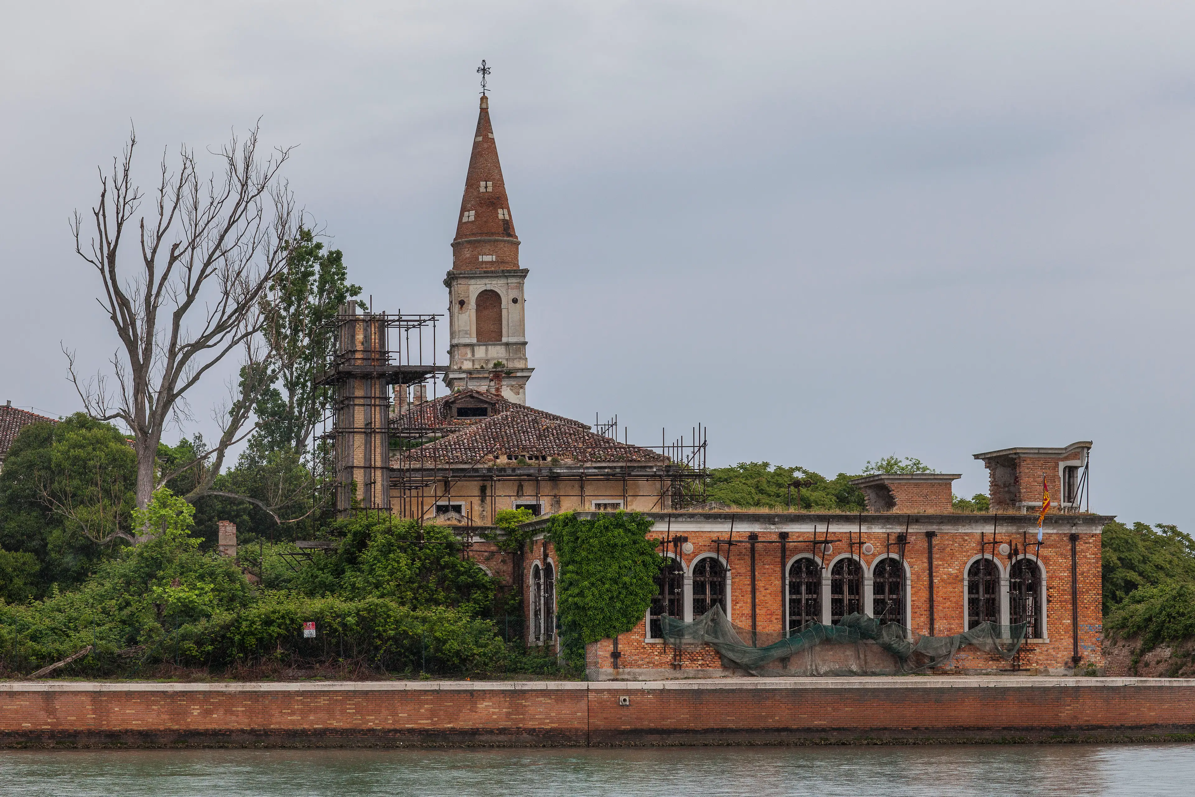 The historic hospital and bell tower, now in a state of disrepair (Marco Di Lauro/Getty Images)