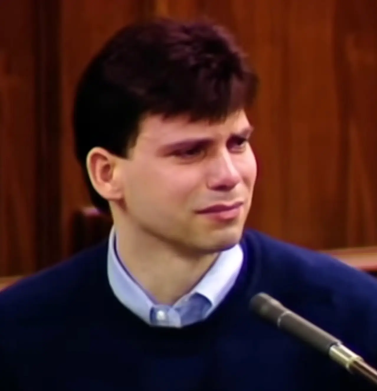 Lyle Menendez appeared emotional as he gave evidence on the stand (Court TV)